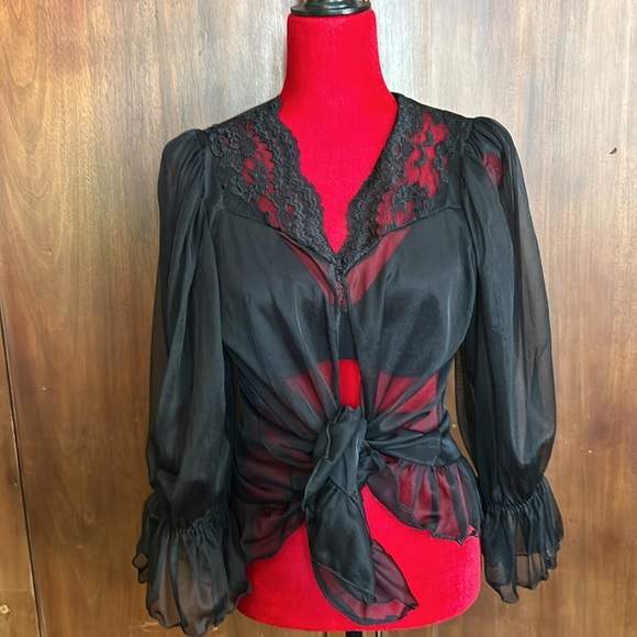 Vintage Sheer Nylon Lace Bed Jacket S/M - Picture 3 of 9